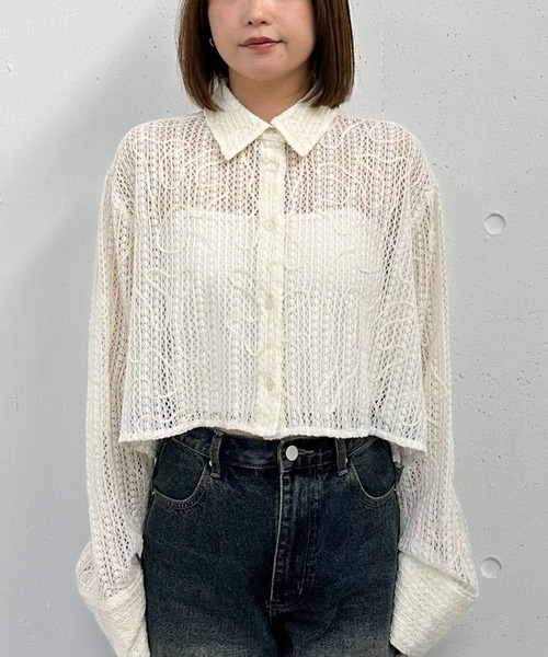 セール】クロップドコード刺繍シャツ（シャツ/ブラウス