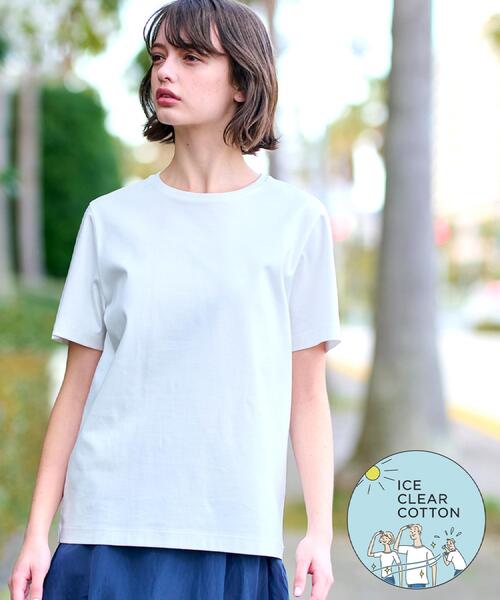 DRESSTERIOR(ドレステリア)の「【接触冷感/抗菌防臭/消臭】アイスクリアコットンTシャツ(Tシャツ/カットソー・レディース・サンドベージュ/ブラック/レッド系1/ライトブルー/ホワイト・34/36/38)」の2枚目の写真