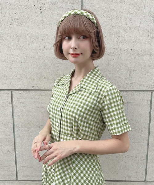 アンアナザーアンジェラス レトロギンガム開衿ワンピース カチューシャ セット売り □レトロギンガム開衿ワンピース/an another angelus [53BE03h004] | F