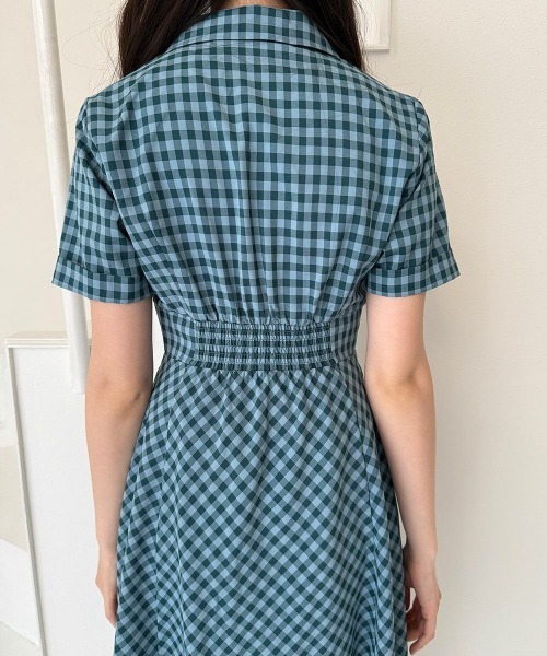 an another angelus（アンアナザーアンジェラス）の「レトロギンガム開衿ワンピース（ワンピース・レディース・ホワイト×ブルー/ホワイト×グリーン/ピンク/ブルーグリーン/ホワイト×レッド・FREE）」の15枚目の写真