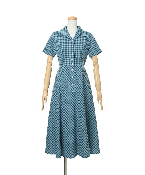 an another angelus（アンアナザーアンジェラス）の「レトロギンガム開衿ワンピース（ワンピース・レディース・ホワイト×ブルー/ホワイト×グリーン/ピンク/ブルーグリーン/ホワイト×レッド・FREE）」の19枚目の写真