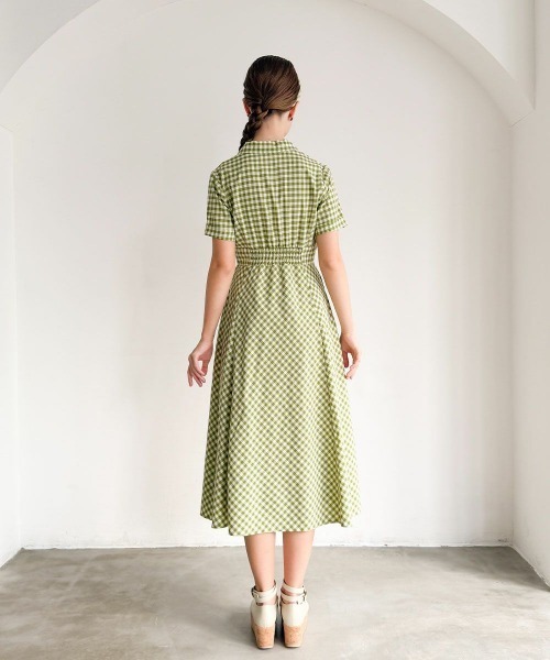 an another angelus（アンアナザーアンジェラス）の「レトロギンガム開衿ワンピース（ワンピース・レディース・ホワイト×ブルー/ホワイト×グリーン/ピンク/ブルーグリーン/ホワイト×レッド・FREE）」の8枚目の写真