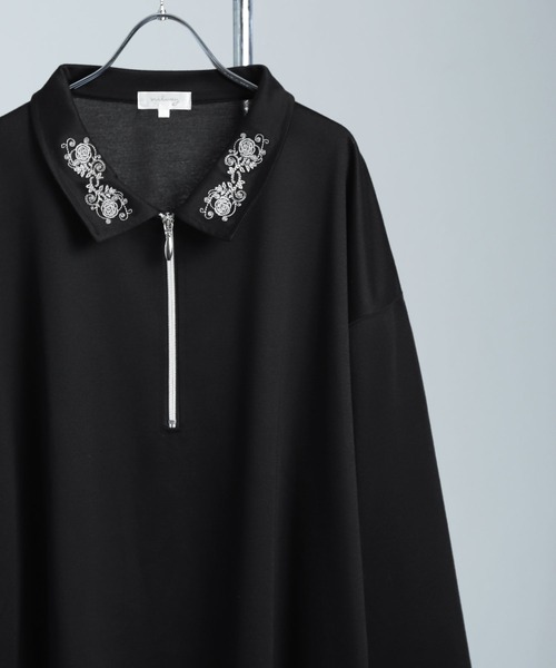 レインダンスサイズ4黒の花刺繍入り長袖トップス⭐︎ GOLDJAPAN（ゴールドジャパン） 大きいサイズ レディース トップス 7分