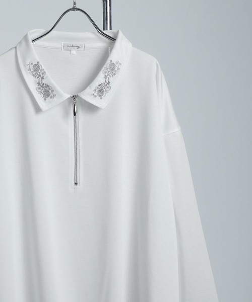 NILWAY(ニルウェイ)の「【25AW新作】フラワー 刺繍 ハーフジップ フレアスリーブ ポンチ 長袖 ロング Tシャツ(スウェット・メンズ・ホワイト/チャコール/ブラック・MEDIUM/LARGE)」の10枚目の写真