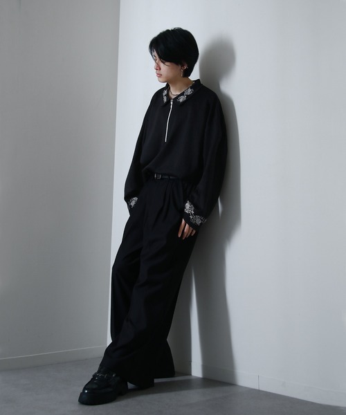 NILWAY(ニルウェイ)の「【25AW新作】フラワー 刺繍 ハーフジップ フレアスリーブ ポンチ 長袖 ロング Tシャツ(スウェット・メンズ・ホワイト/チャコール/ブラック・MEDIUM/LARGE)」の18枚目の写真