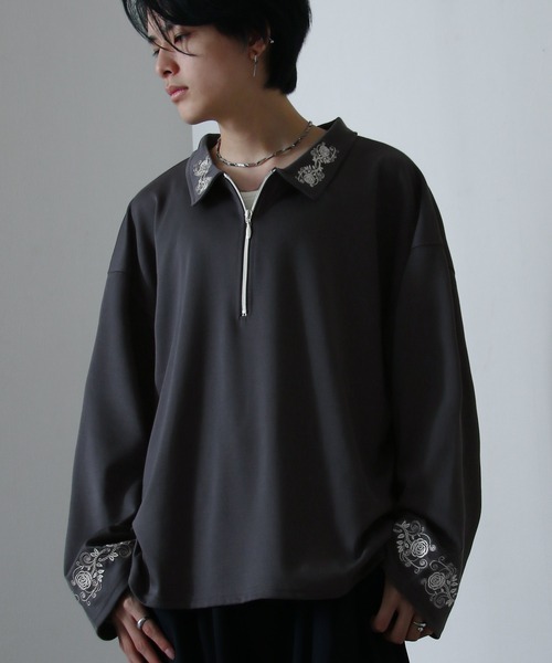 NILWAY(ニルウェイ)の「【25AW新作】フラワー 刺繍 ハーフジップ フレアスリーブ ポンチ 長袖 ロング Tシャツ(スウェット・メンズ・ホワイト/チャコール/ブラック・MEDIUM/LARGE)」の21枚目の写真