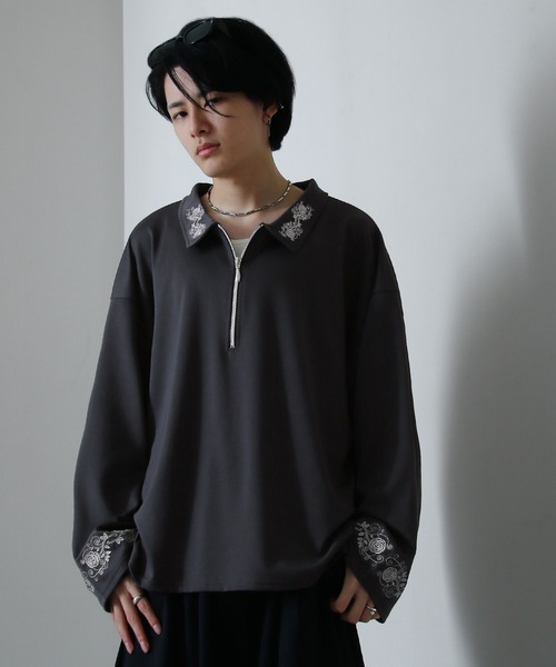 NILWAY(ニルウェイ)の「【25AW新作】フラワー 刺繍 ハーフジップ フレアスリーブ ポンチ 長袖 ロング Tシャツ(スウェット・メンズ・ホワイト/チャコール/ブラック・MEDIUM/LARGE)」の19枚目の写真