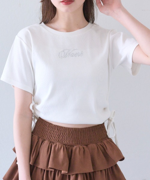 OLIVE des OLIVE（オリーブデオリーブ）の「キラキラドロストTシャツ（Tシャツ/カットソー・レディース・オフホワイト/サックスブルー/ピンク/ネイビー・FREE）」の5枚目の写真