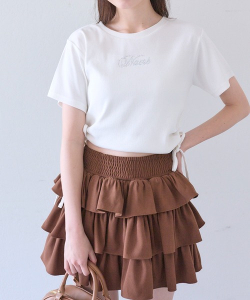 OLIVE des OLIVE（オリーブデオリーブ）の「キラキラドロストTシャツ（Tシャツ/カットソー・レディース・オフホワイト/サックスブルー/ピンク/ネイビー・FREE）」の6枚目の写真