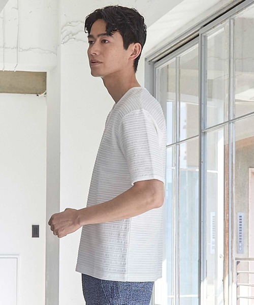 UNION STATION（ユニオンステーション）の「タックジャガードVネックTシャツ（Tシャツ/カットソー・メンズ・ピンク/ホワイト/ライトブルー/ブラック系その他・L/M/S/LL）」の6枚目の写真