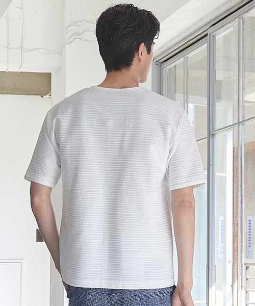 UNION STATION（ユニオンステーション）の「タックジャガードVネックTシャツ（Tシャツ/カットソー・メンズ・ピンク/ホワイト/ライトブルー/ブラック系その他・L/M/S/LL）」の7枚目の写真