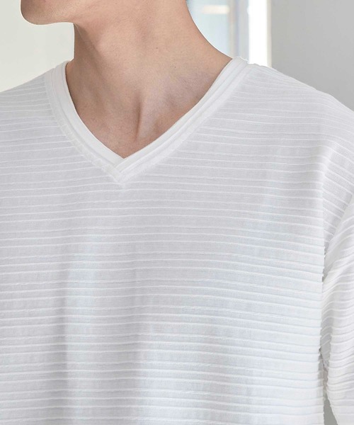 UNION STATION（ユニオンステーション）の「タックジャガードVネックTシャツ（Tシャツ/カットソー・メンズ・ピンク/ホワイト/ライトブルー/ブラック系その他・L/M/S/LL）」の8枚目の写真