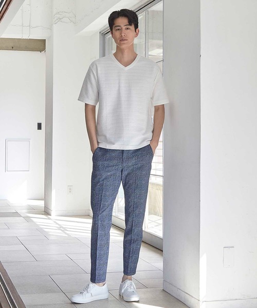 UNION STATION（ユニオンステーション）の「タックジャガードVネックTシャツ（Tシャツ/カットソー・メンズ・ピンク/ホワイト/ライトブルー/ブラック系その他・L/M/S/LL）」の9枚目の写真