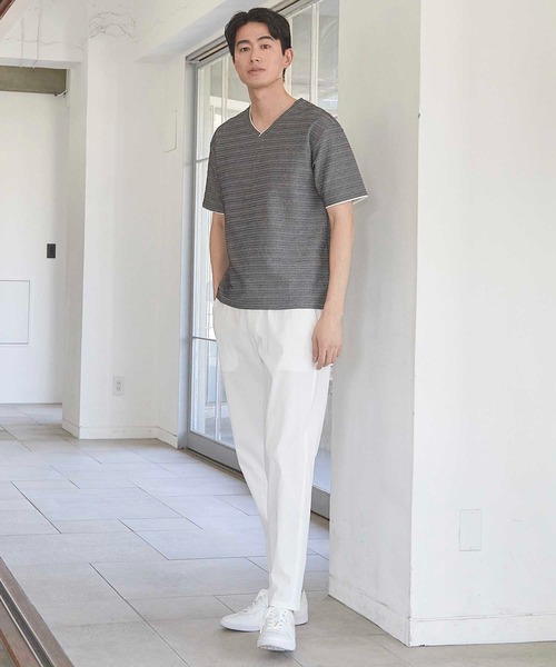 UNION STATION（ユニオンステーション）の「タックジャガードVネックTシャツ（Tシャツ/カットソー・メンズ・ピンク/ホワイト/ライトブルー/ブラック系その他・L/M/S/LL）」の14枚目の写真