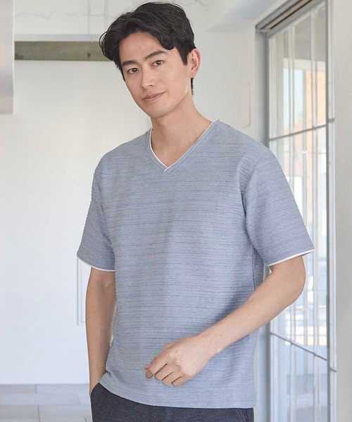 UNION STATION（ユニオンステーション）の「タックジャガードVネックTシャツ（Tシャツ/カットソー・メンズ・ピンク/ホワイト/ライトブルー/ブラック系その他・L/M/S/LL）」の15枚目の写真