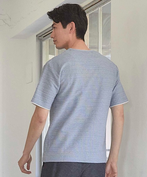 UNION STATION（ユニオンステーション）の「タックジャガードVネックTシャツ（Tシャツ/カットソー・メンズ・ピンク/ホワイト/ライトブルー/ブラック系その他・L/M/S/LL）」の17枚目の写真