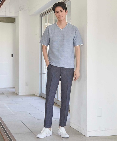 UNION STATION（ユニオンステーション）の「タックジャガードVネックTシャツ（Tシャツ/カットソー・メンズ・ピンク/ホワイト/ライトブルー/ブラック系その他・L/M/S/LL）」の18枚目の写真