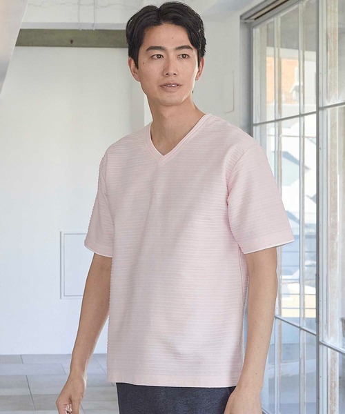 UNION STATION（ユニオンステーション）の「タックジャガードVネックTシャツ（Tシャツ/カットソー・メンズ・ピンク/ホワイト/ライトブルー/ブラック系その他・L/M/S/LL）」の19枚目の写真