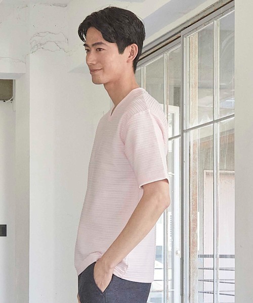 UNION STATION（ユニオンステーション）の「タックジャガードVネックTシャツ（Tシャツ/カットソー・メンズ・ピンク/ホワイト/ライトブルー/ブラック系その他・L/M/S/LL）」の20枚目の写真