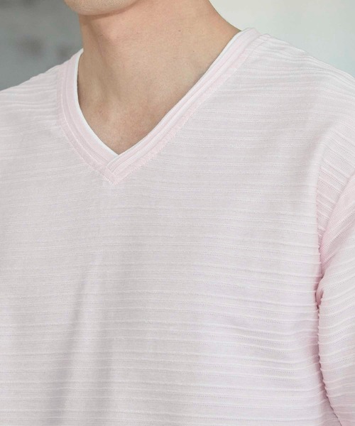 UNION STATION（ユニオンステーション）の「タックジャガードVネックTシャツ（Tシャツ/カットソー・メンズ・ピンク/ホワイト/ライトブルー/ブラック系その他・L/M/S/LL）」の22枚目の写真
