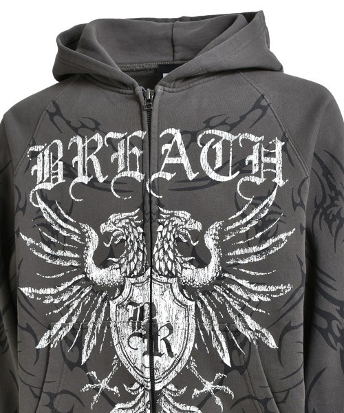 BREATH / ブレス】TWIN HEAD LOGO ZIP UP HOODIE / ブラック [BR2