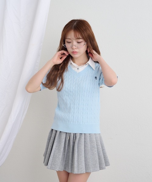 RAY CASSIN（レイカズン）の「【襟取り外し可】襟付きVネックケーブル半袖ニット（ニット/セーター・レディース・ピンク/ブルー/アイボリー/ネイビー/ピンク系その他2/ブルー系その他2・FREE）」の20枚目の写真