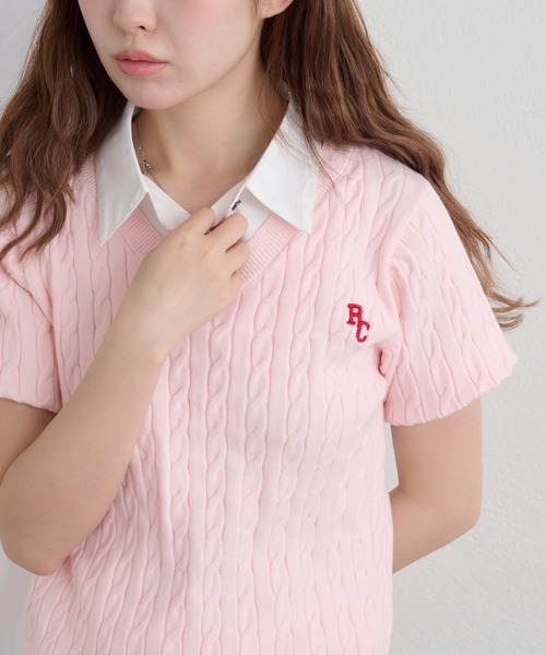 RAY CASSIN（レイカズン）の「【襟取り外し可】襟付きVネックケーブル半袖ニット（ニット/セーター・レディース・ピンク/ブルー/アイボリー/ネイビー/ピンク系その他2/ブルー系その他2・FREE）」の19枚目の写真