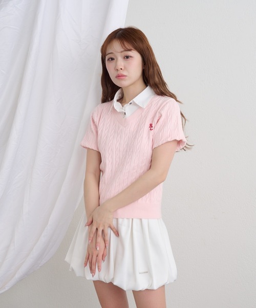 RAY CASSIN（レイカズン）の「【襟取り外し可】襟付きVネックケーブル半袖ニット（ニット/セーター・レディース・ピンク/ブルー/アイボリー/ネイビー/ピンク系その他2/ブルー系その他2・FREE）」の18枚目の写真