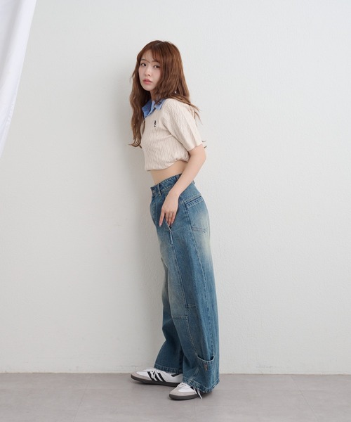 RAY CASSIN（レイカズン）の「【襟取り外し可】襟付きVネックケーブル半袖ニット（ニット/セーター・レディース・ピンク/ブルー/アイボリー/ネイビー/ピンク系その他2/ブルー系その他2・FREE）」の10枚目の写真