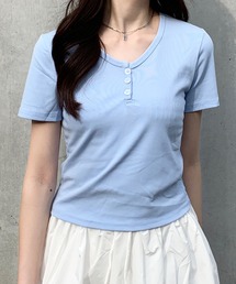 Teem Store（チームストア）の「ヘンリーネックパステルリブＴ（Tシャツ/カットソー）」