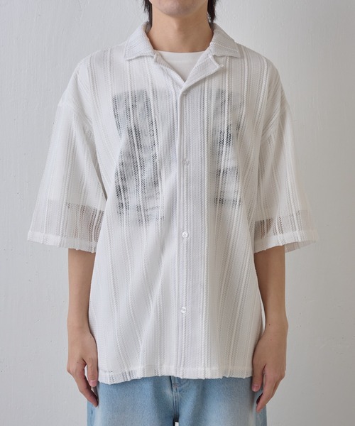 COLONY 2139（コロニートゥーワンスリーナイン）の「ニット透かし編み半袖シャツ（シャツ/ブラウス・メンズ・ホワイト/アイボリー/ブラック・MEDIUM/LARGE）」の9枚目の写真