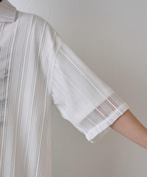 COLONY 2139（コロニートゥーワンスリーナイン）の「ニット透かし編み半袖シャツ（シャツ/ブラウス・メンズ・ホワイト/アイボリー/ブラック・MEDIUM/LARGE）」の5枚目の写真