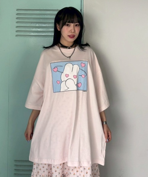 Candy Stripper(キャンディストリッパー)の「【nsn】siroiusagichan BIG BIG Tシャツ(Tシャツ/カットソー・レディース・オフホワイト/ライトブルー/ブラック/ピンク・FREE)」の10枚目の写真