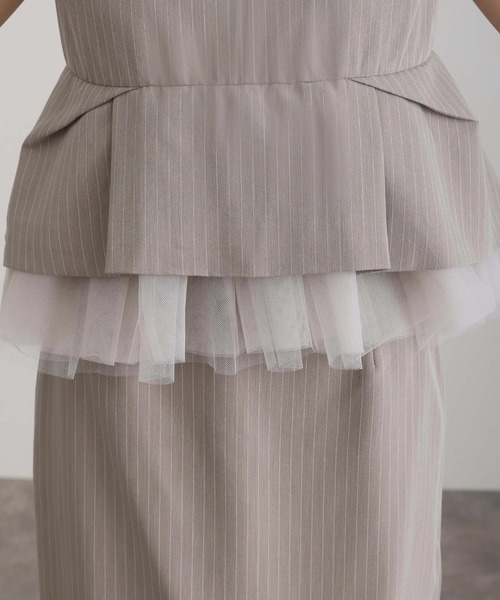 【緊急値下げ】美品♥︎ ストライプ　夏用お呼ばれドレス ストライプフラワープリーツレースドレス【結婚式お呼ばれ