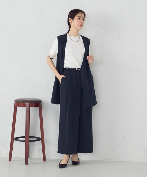 COMME CA ISM（コムサイズム）の「【UVカット・吸水速乾・接触冷感】kireri ラップ風ワイドパンツ / セットアップ対応（その他パンツ・レディース・ネイビー/モカ・MEDIUM/LARGE）」の6枚目の写真