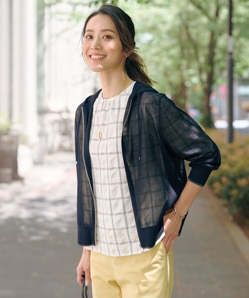 【洗える】SHEER チェック フレアスリーブ ブラウス 洗える】SHEER チェック フレアスリーブ ブラウス（シャツ