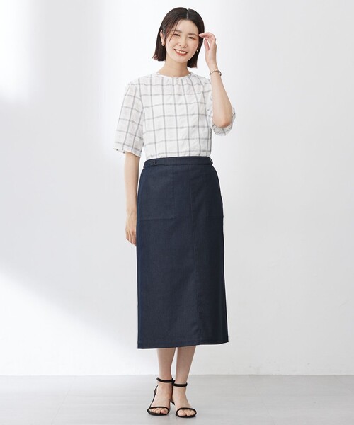 【洗える】SHEER チェック フレアスリーブ ブラウス 洗える】SHEER チェック フレアスリーブ ブラウス(508294115