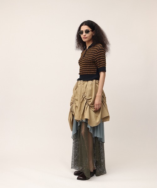 leinwande（ラインヴァンド）の「【leinwande】Konjac Yarn Border Polo（ニット/セーター・レディース・ブラック/ブラウン・S）」の2枚目の写真
