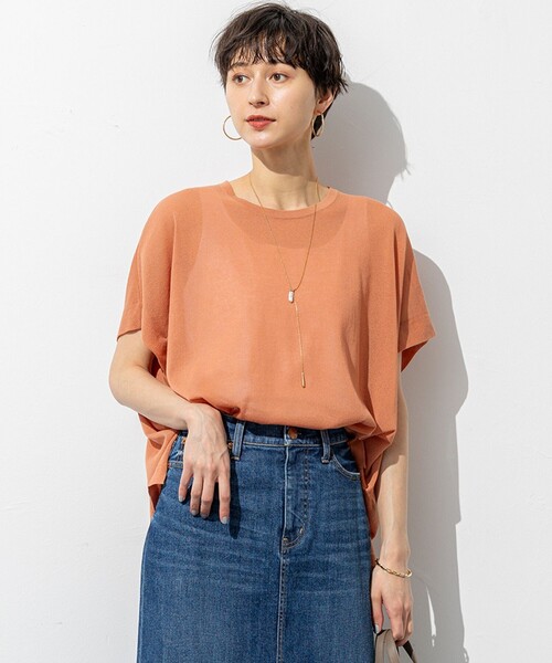 23区(ニジュウサンク)の「【洗える】ライトシアー ハーフスリーブ ニット(ニット/セーター・レディース・ライトオレンジ系/モスグリーン系/ダークグリーン系/ダークブラウン系/ブラック系・38)」の1枚目の写真