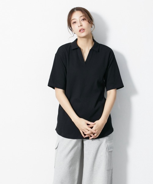slattgir(スラットジール)の「高身長 吸汗速乾・UVカットポロチュニック (トールサイズ)(その他トップス・レディース・ブラック/オフホワイト/杢グレー・5L/M/L/LL/3L/4L)」の21枚目の写真