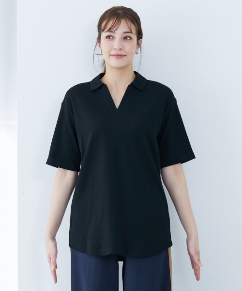 slattgir(スラットジール)の「高身長 吸汗速乾・UVカットポロチュニック (トールサイズ)(その他トップス・レディース・ブラック/オフホワイト/杢グレー・5L/M/L/LL/3L/4L)」の10枚目の写真
