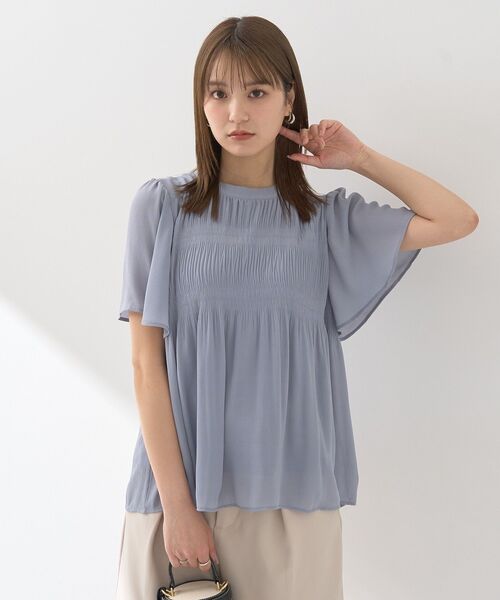 earth music&ecology(アースミュージックアンドエコロジー)の「マジョリカプリーツ半袖ブラウス(シャツ/ブラウス・レディース・アイボリー/ブラック/サックスブルー/ピンクベージュ/ブルー系その他3・FREE)」の17枚目の写真