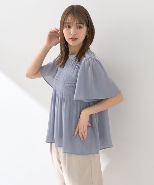 earth music&ecology(アースミュージックアンドエコロジー)の「マジョリカプリーツ半袖ブラウス(シャツ/ブラウス・レディース・アイボリー/ブラック/サックスブルー/ピンクベージュ/ブルー系その他3・FREE)」の18枚目の写真