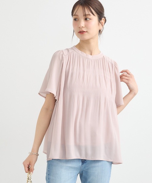 earth music&ecology(アースミュージックアンドエコロジー)の「マジョリカプリーツ半袖ブラウス(シャツ/ブラウス・レディース・アイボリー/ブラック/サックスブルー/ピンクベージュ/ブルー系その他3・FREE)」の5枚目の写真