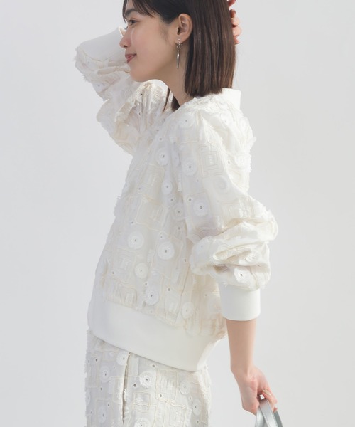 PICCIN（ピッチン）の「【セットアップ可能】後ろギャザーレースカーディガン（カーディガン/ボレロ・レディース・ブラック/オフホワイト・M）」の4枚目の写真