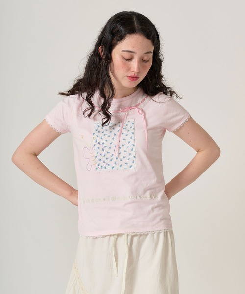TINA：JOJUN（ティーナジョジュン）の「ガーリー 半袖コラージュTシャツ TINA：JOJUN（Tシャツ/カットソー・レディース・ホワイト/ベビーピンク・M）」の2枚目の写真