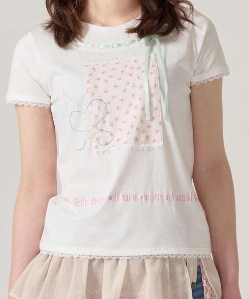 TINA：JOJUN（ティーナジョジュン）の「ガーリー 半袖コラージュTシャツ TINA：JOJUN（Tシャツ/カットソー・レディース・ホワイト/ベビーピンク・M）」の3枚目の写真