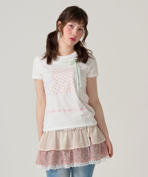 TINA：JOJUN（ティーナジョジュン）の「ガーリー 半袖コラージュTシャツ TINA：JOJUN（Tシャツ/カットソー・レディース・ホワイト/ベビーピンク・M）」の4枚目の写真