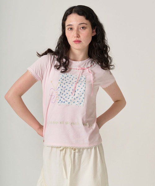 TINA：JOJUN（ティーナジョジュン）の「ガーリー 半袖コラージュTシャツ TINA：JOJUN（Tシャツ/カットソー・レディース・ホワイト/ベビーピンク・M）」の8枚目の写真