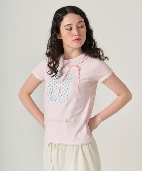 TINA：JOJUN（ティーナジョジュン）の「ガーリー 半袖コラージュTシャツ TINA：JOJUN（Tシャツ/カットソー・レディース・ホワイト/ベビーピンク・M）」の9枚目の写真